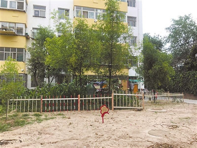 9號(hào)樓前小區(qū)綠地空置，被居民圍起柵欄圈占種菜。 本報(bào)記者    張艷麗    攝